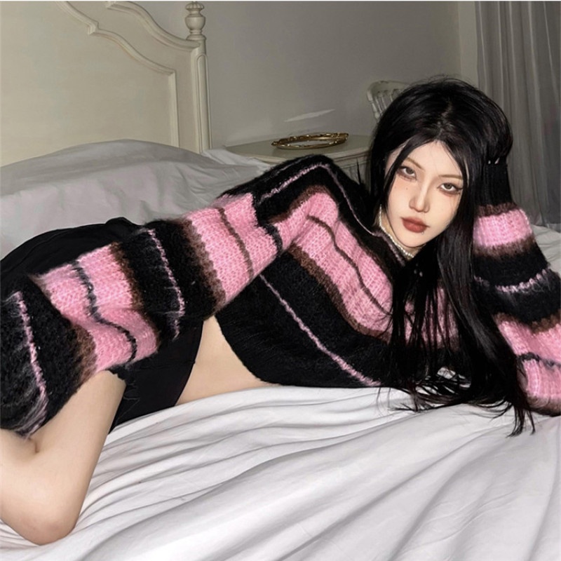 Áo Sweater Tay Dài Trễ Vai Hoạ Tiết Kẻ Sọc Thời Trang Mùa Thu Cho Phái Nữ