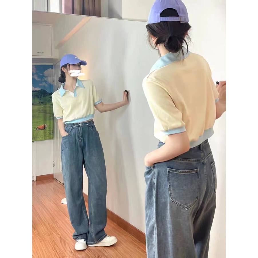 Áo polo Ngắn Tay Dáng Rộng Thời Trang Retro Hàn Quốc Dành Cho Nữ