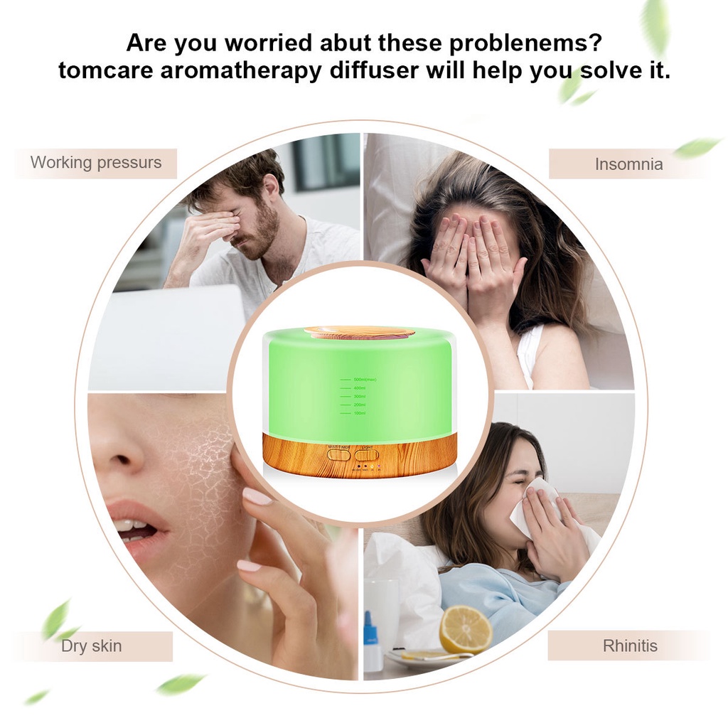 Máy Xông Tinh Dầu Trụ Vân Gỗ Tự Tắt Khi Hết Nước Đầu Phun Sương Nano Tạo Ẩm Phù Hợp Phòng Diện Tích 30M Dung Tích 500ML