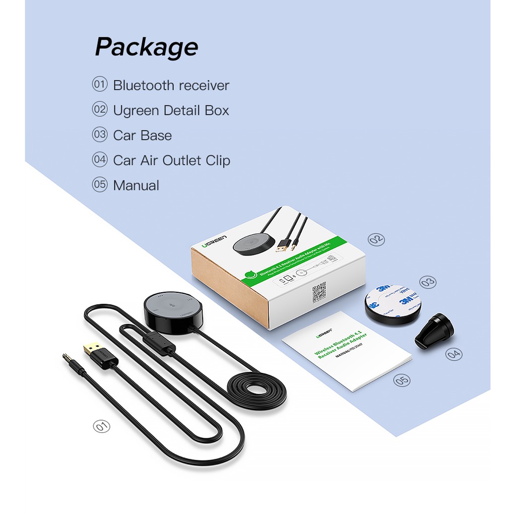 Ugreen Bộ Thu Tín Hiệu Bluetooth 5.0 aptX LL Không Dây Jack 3.5mm Cho Loa Xe Hơi