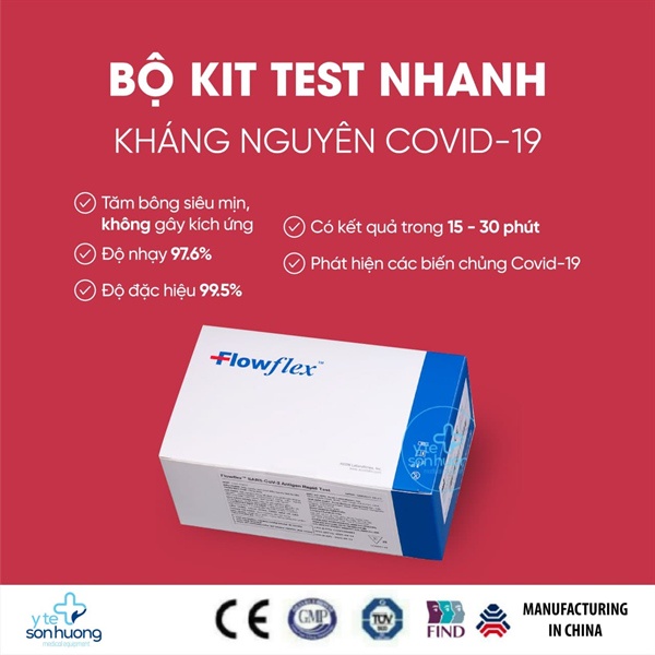 01 bộ Kit test nhanh Covid 19 kháng nguyên tại nhà chính hãng lấy dịch mũi Flowflex Acon