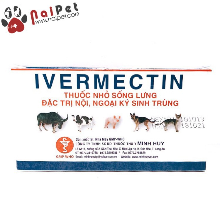 Nhỏ Gáy Trị Nội Ngoại Ký Sinh Trùng Giun Ve Rận Ivermectin MH Chai 10ml