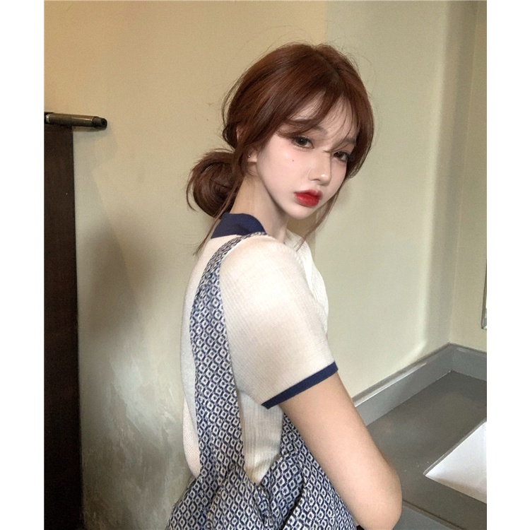 Cocory vn Thời Trang Áo Cardigan Dệt Kim Tay Ngắn Cổ Polo Thiết Kế Quyến Rũ Cho Phái Nữ