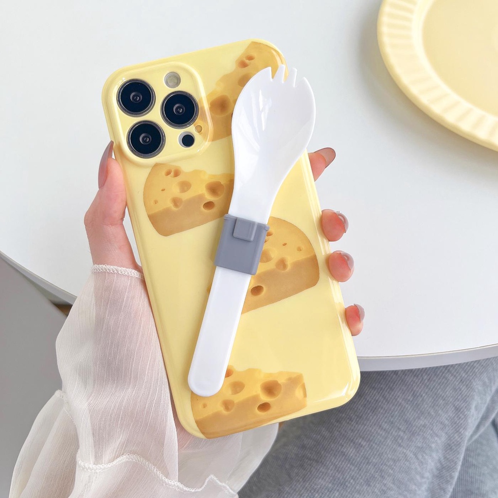 Ốp Điện Thoại tpu Dẻo Họa Tiết Bánh Phô Mai Độc Đáo Chống Sốc Kèm Giá Đỡ Cho iphone 11 12 13Pro Max XS Max X XS XR