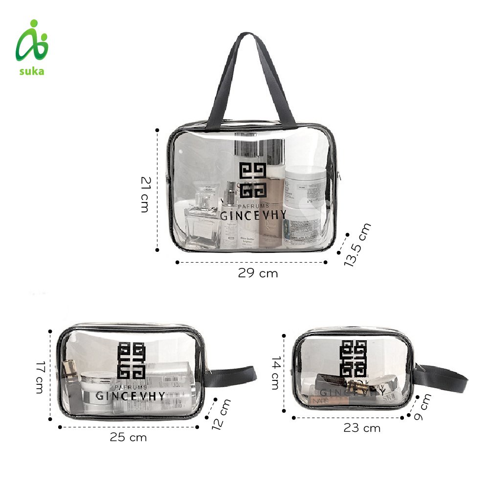 Set 3 túi đựng mỹ phẩm trong suốt và đựng đồ cá nhân-túi xách có quai chống nước SK