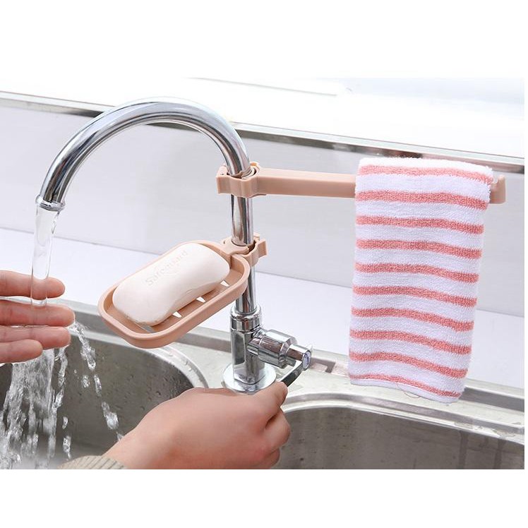 Kệ Gắn Bồn Rửa Chén - Thanh Treo Khăn, Giá Để Xà Phòng, Đồ Dùng 2 Tầng 4747