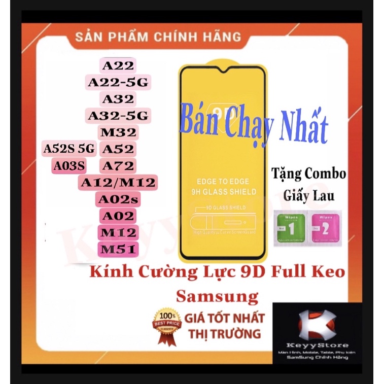 Kính cường lực Full viền cho Samsung A22 4G 5G A32 M32 A52 A52S A72 A12 A02S A03S A02 M12 M51 Chống trầy xước bảo vệ máy