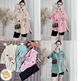 Set Bộ Đồ Nữ Áo Sơ Mi Tim Gấu + Quần Legging Ngố (Hàng Có Sẵn + Kèm Ảnh Thật)