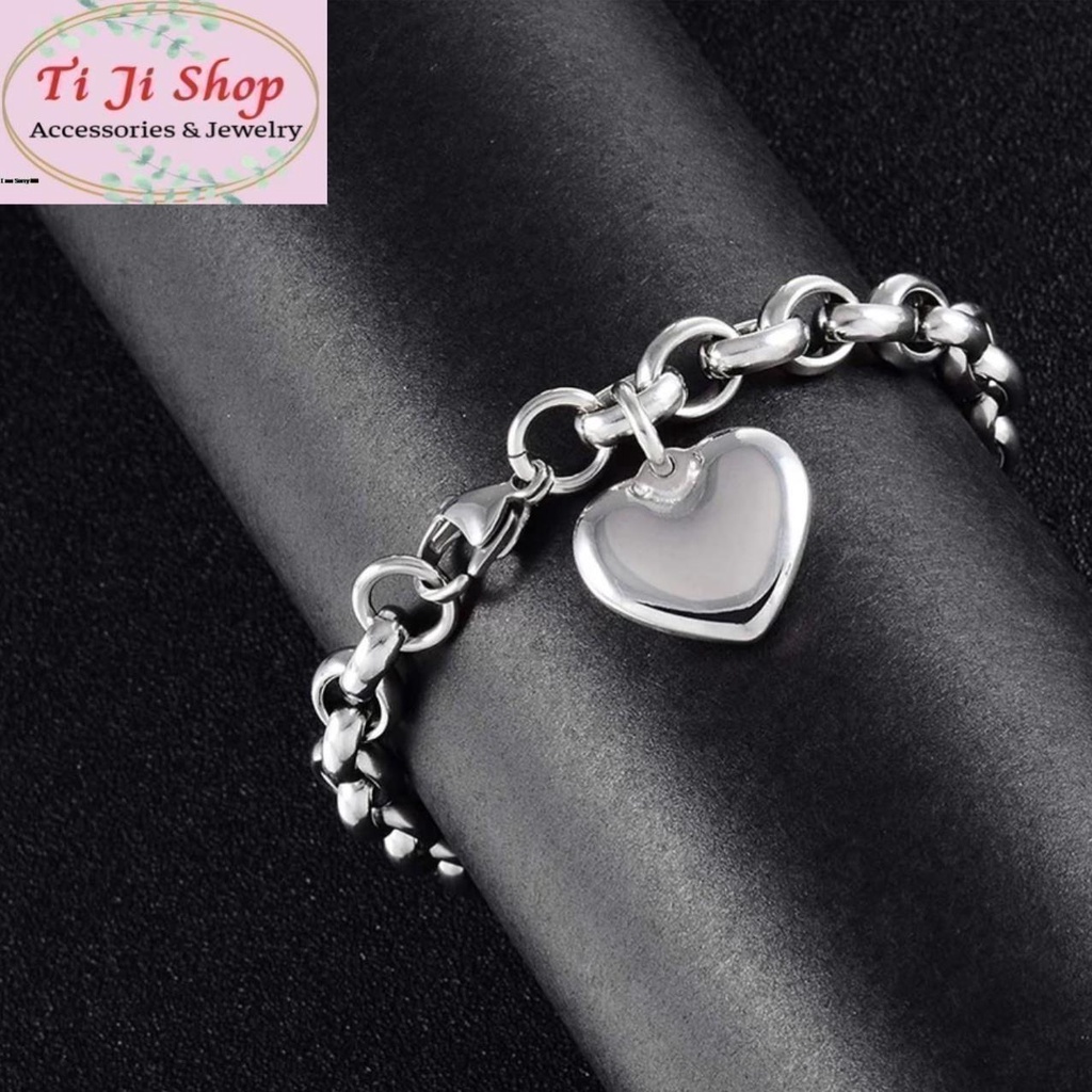 LẮC TAY NỮ INOX GẮN CHARM TRÁI TIM INOX (CÓ KHẮC THEO YÊU CẦU )