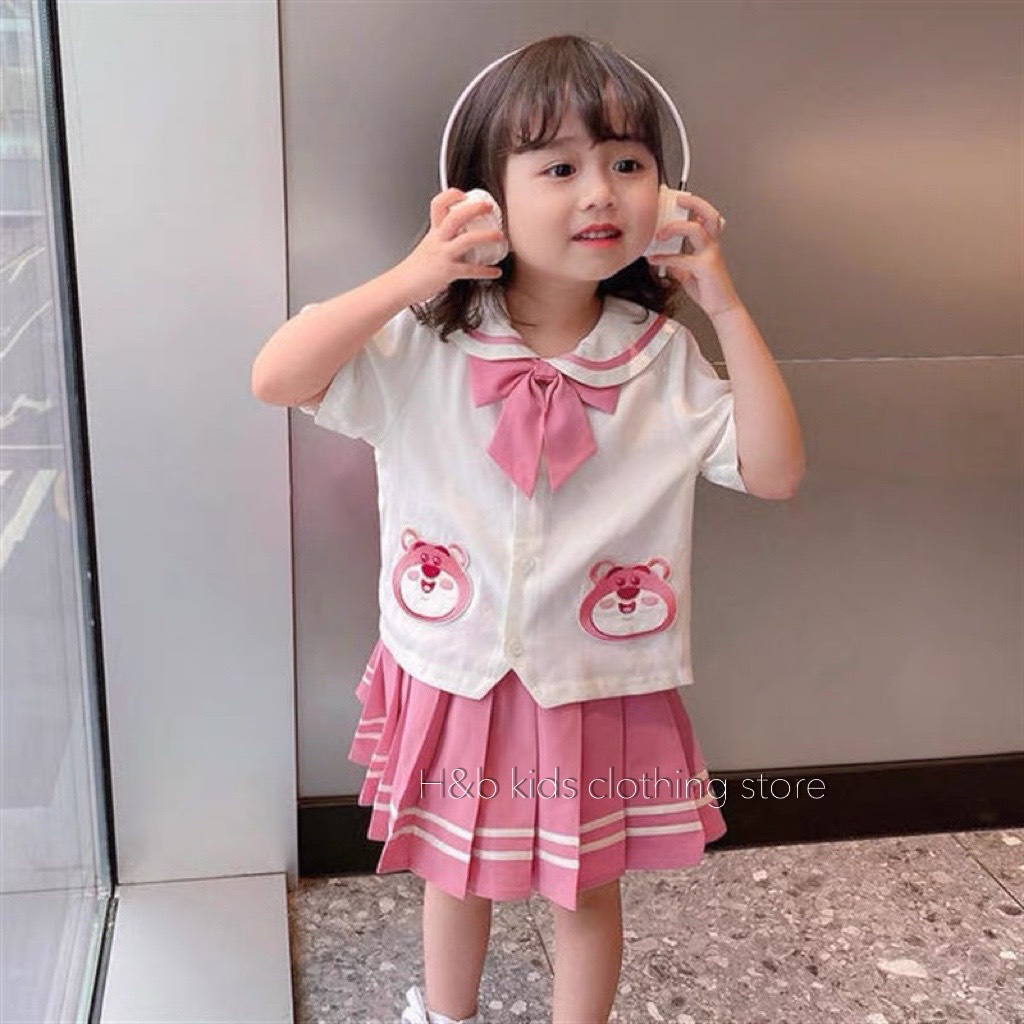 Đầm cho bé gái 1 tuổi đến 5 tuổi hàn quốc cực đẹp, áo sơ mi kèm chân váy siêu xinh chất vải mềm mịn thoải mái.