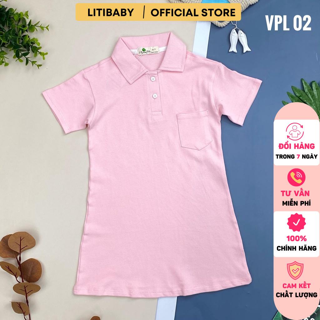 Váy có cổ bé gái LITIBABY cộc tay 1 túi, size 2/8T, chất cotton mềm mát