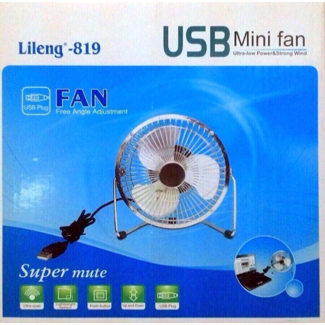 [LOẠI LỚN-20CM] Quạt lồng sắt làm mát nguồn USB (loại lớn 819) Đen & Xanh, Quạt để bàn mini siêu mát 3 cánh to, quạt USB