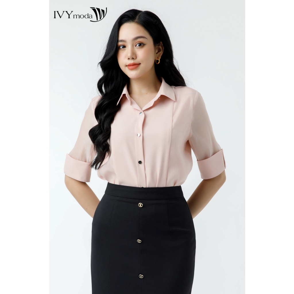 Áo sơ mi cổ V tay lỡ nữ IVY moda MS 16B9288