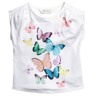 Áo thun tay liền bé gái, hiệu H&M, made in Cambodia, size 2-10T