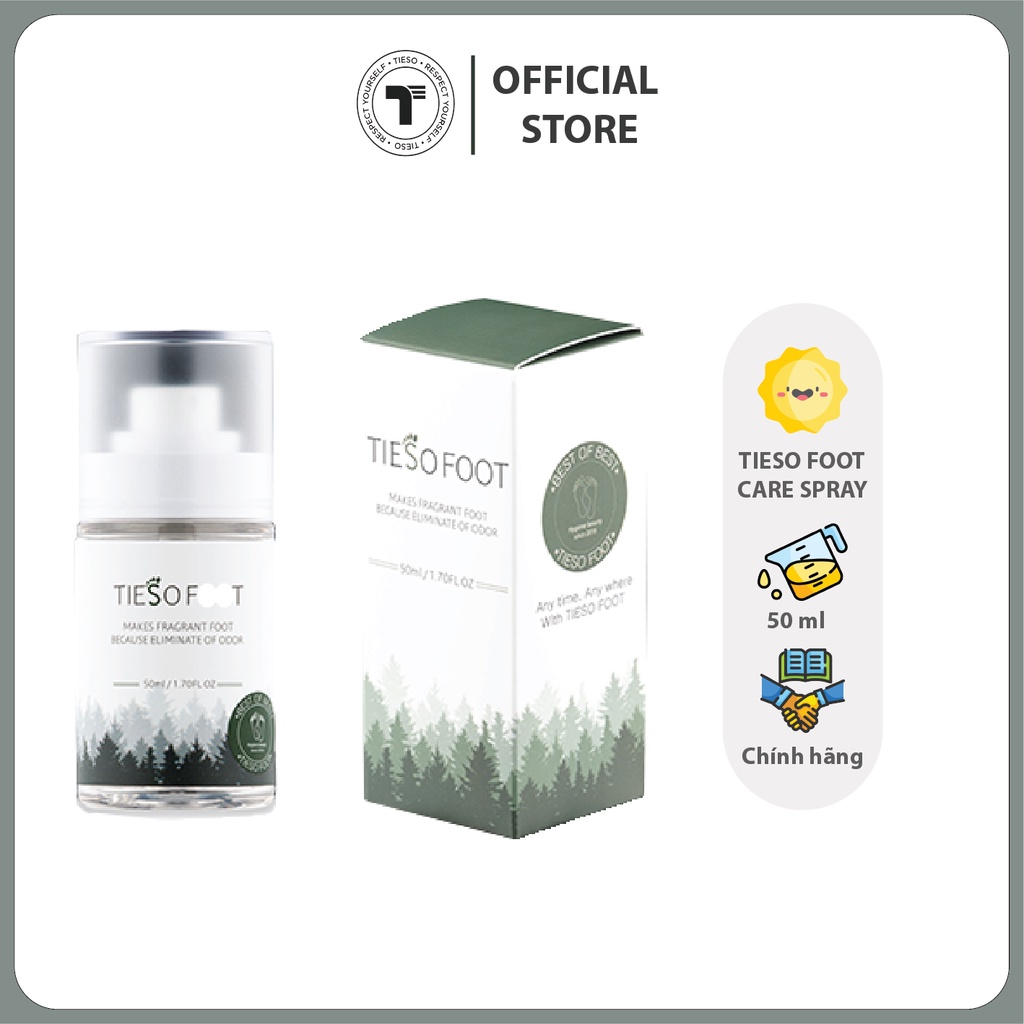 [Tặng sample Tieso Cleanser 20ml+Soothing 20ml] Xịt Khử Mùi Hôi Chân TIESO 50ml / TIESO FOOT CARE SPRAY