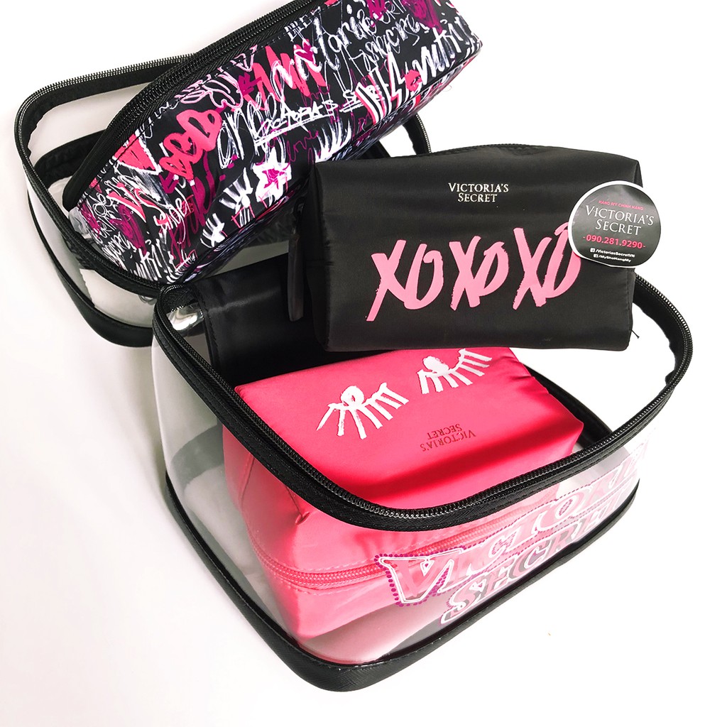 Bộ 4 túi mỹ phẩm hoạ tiết Graffiti cá tính (157) - Hàng nhập Pink, Victoria's Secret USA