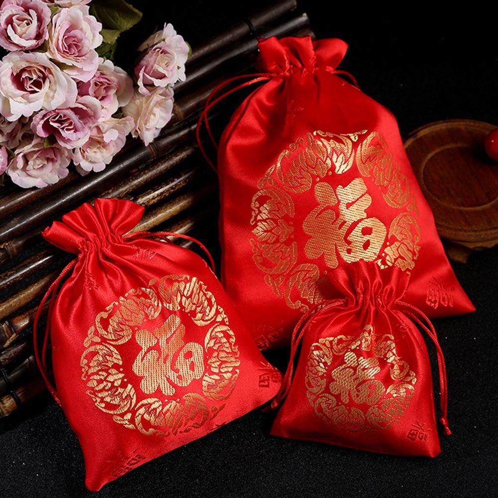 PINEVN Túi Lụa Dây Rút Đựng Trang Sức Mừng Năm Mới