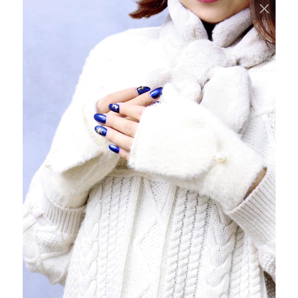 Găng tay siêu ấm mùa đông chất lông thỏ vó ngọc hở ngón tay siêu ấm hàng nội địa Nhật Bản