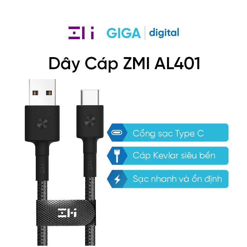 Dây cáp sạc Xiaomi ZMI AL401 USB to Type C dài 1m, bọc dù chống rối