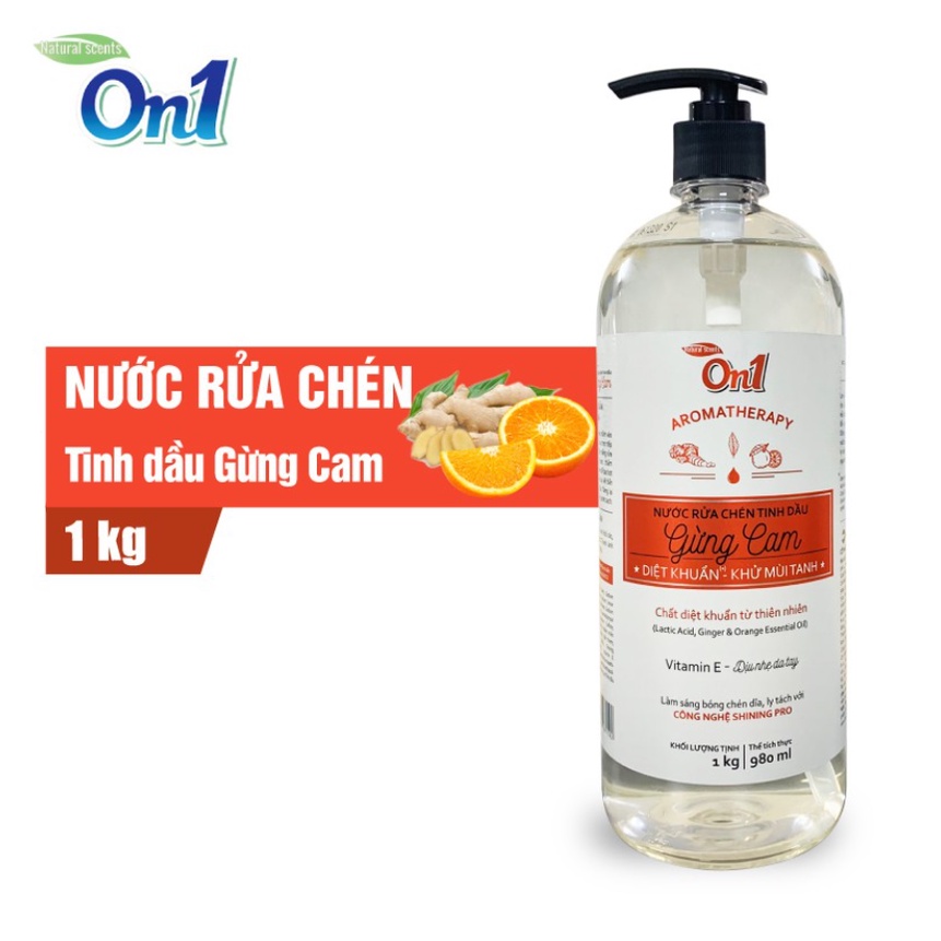 Nước rửa chén On1 tinh dầu hương gừng sả 1Kg - Sạch bóng vết dầu mỡ - Bảo vệ da tay