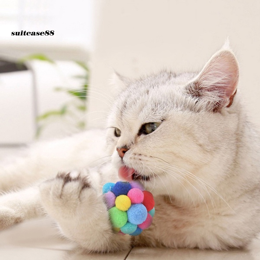 【SU】 Pet Cats Kitten Handmade Bells Bouncy Ball Molar Chewing Interactive Play Toy