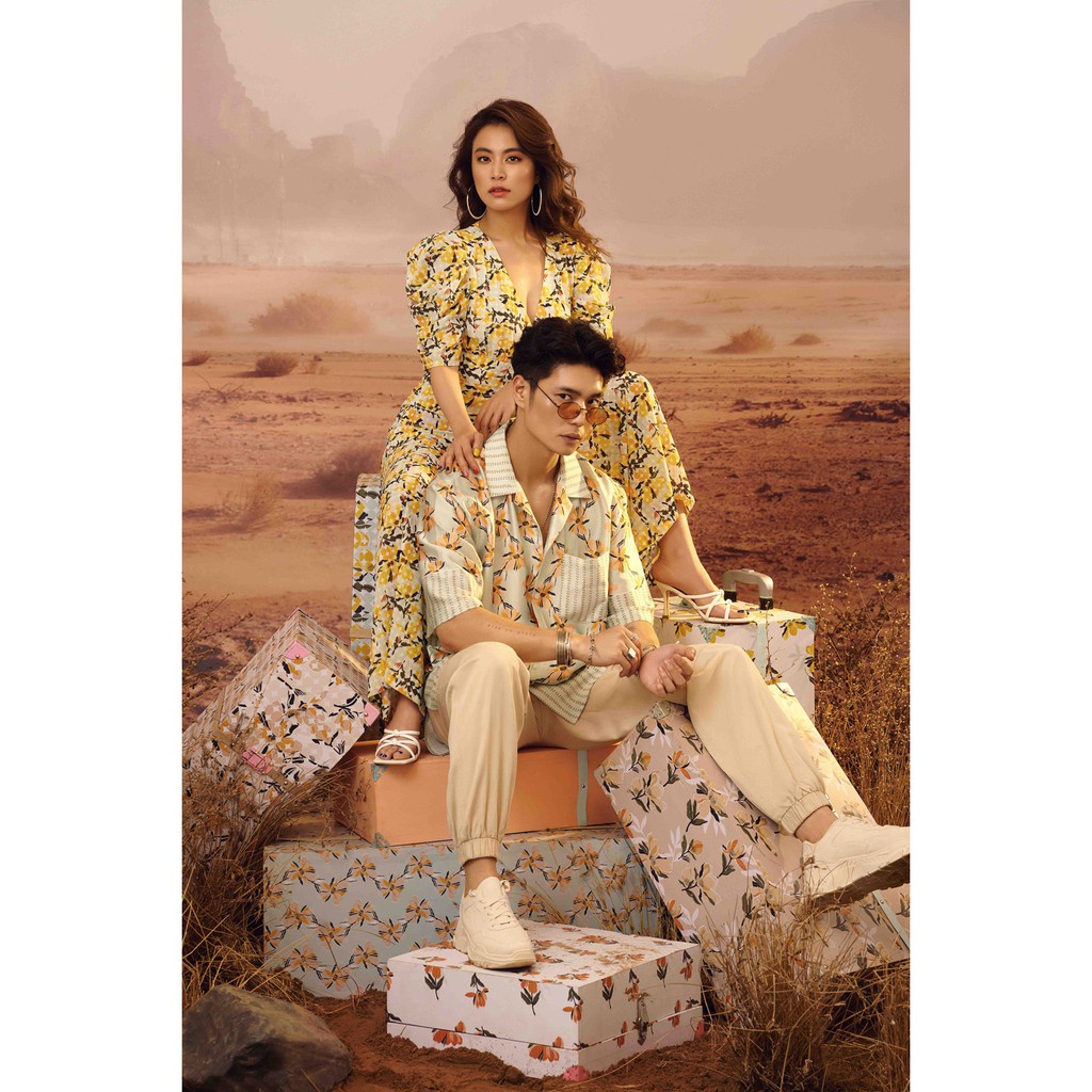 [Mã WABRIV25 giảm 10% tối đa 50k đơn đơn từ 250k] Áo liền quần cổ V họa tiết IVY moda MS 18M5473