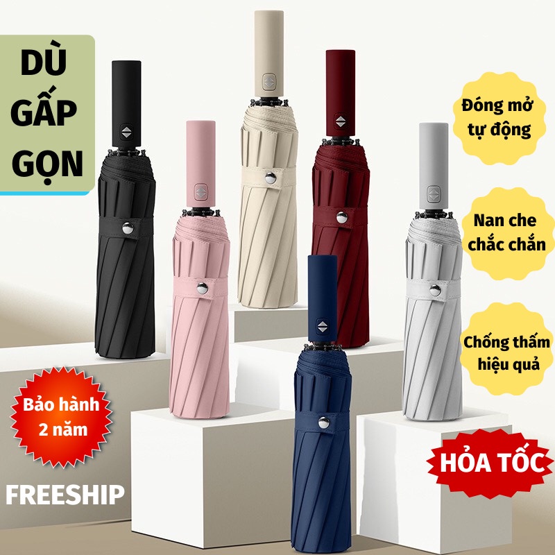 Dù Che Mưa Ô Gấp Gọn Tán Rộng Tự Động Đóng Mở 12 Nan Chống Tia UV Dù Che Mưa Toki