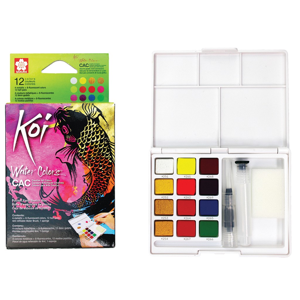 [ TÂM TÂM ] Màu nước viên nén SAKURA KOI WATER COLORS có ánh ngọc trai 12-COLOR