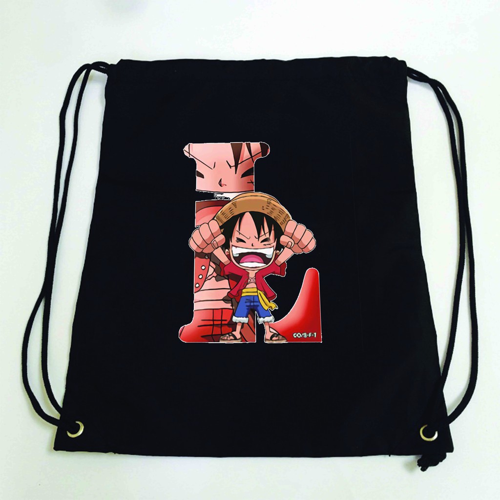 Balo dây rút đen in hình ONE PIECE ĐẢO HẢI TẶC ver CHỮ CÁI anime chibi túi rút đi học xinh xắn thời trang