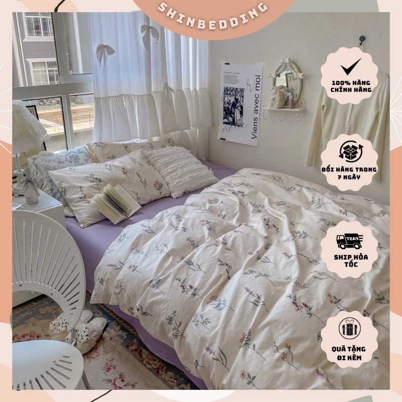 Shinbedding_ 10 Set Cotton Living 100% Cotton Hoa Nhí Xinh Xắn Chất Liệu Mềm Mát