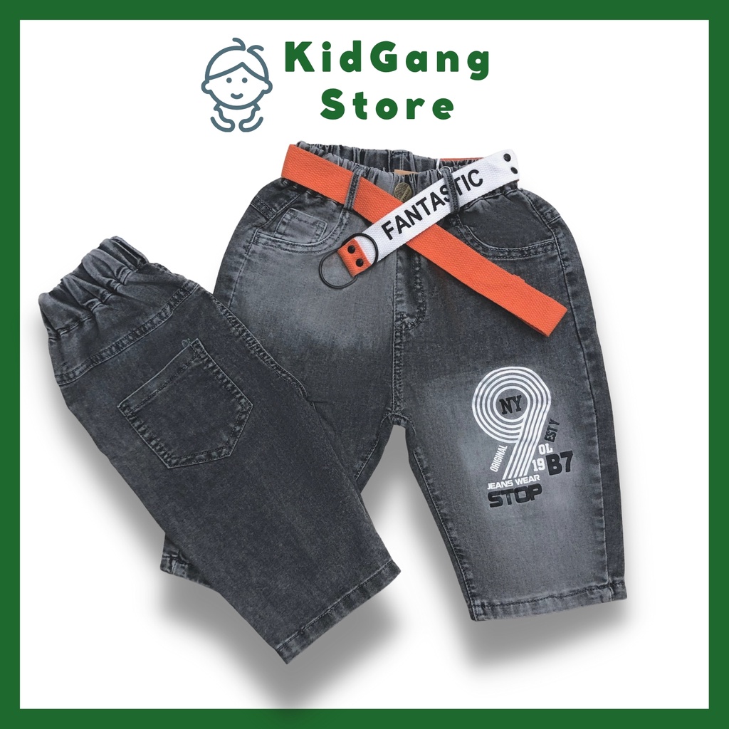 Quần jean bé trai KIDGANG mẫu quần short bé trai vải mềm, co giãn Trơn Đen size 17-28kg