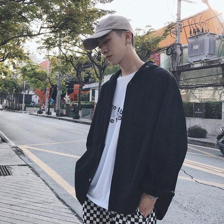 Áo khoác sơ mi hoodie có mũ chống nắng form rộng dáng unisex Hàn Quốc - City Cycle ༴
