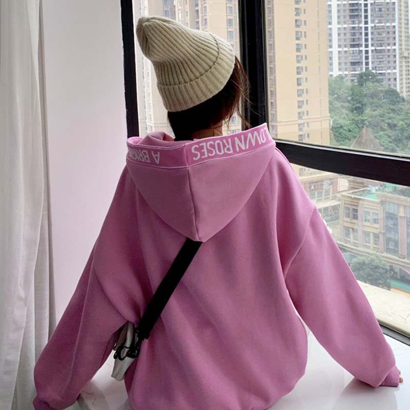 Áo hoodie nữ tay dài không túi dây bản to kiểu trơn ulzzang