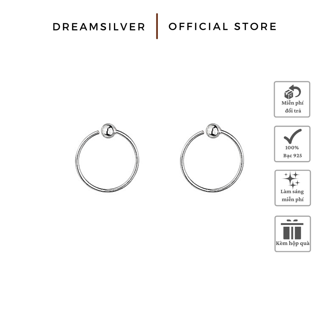 Khuyên Tai Bạc Dreamsilver Tròn Trơn Chốt Hạt Nhiều Size KT009