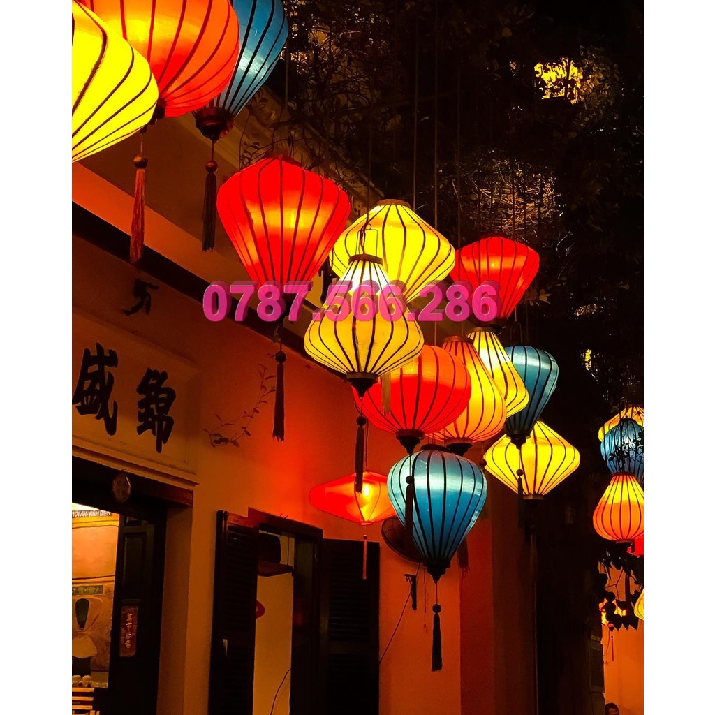 Combo 10 đèn lồng Hội An phi bóng trang trí ngoài trời