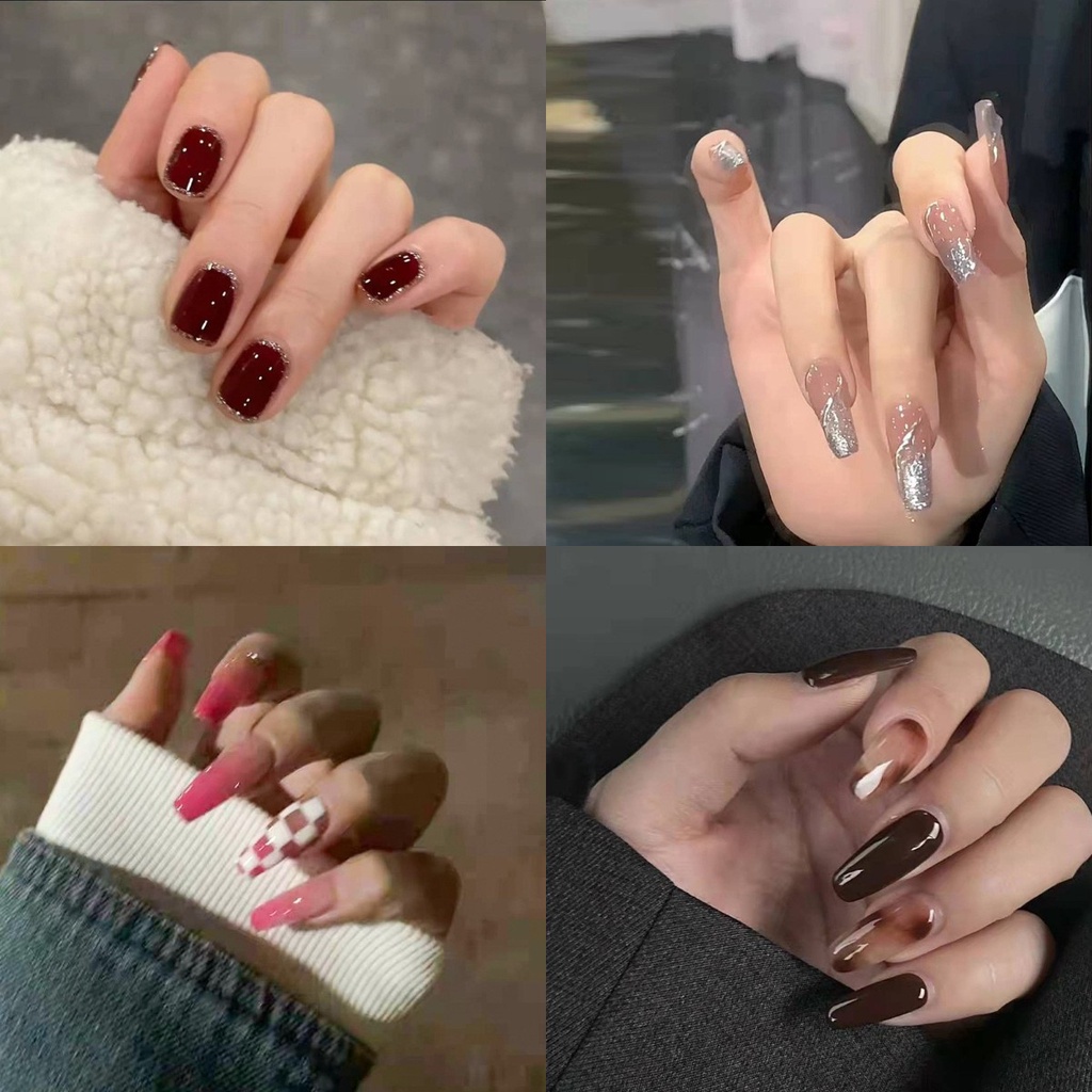 【SHENZHOU】R301-R350 Set 24 Móng Tay Giả DIY  A In Họa Tiết Phong Cách Pháp