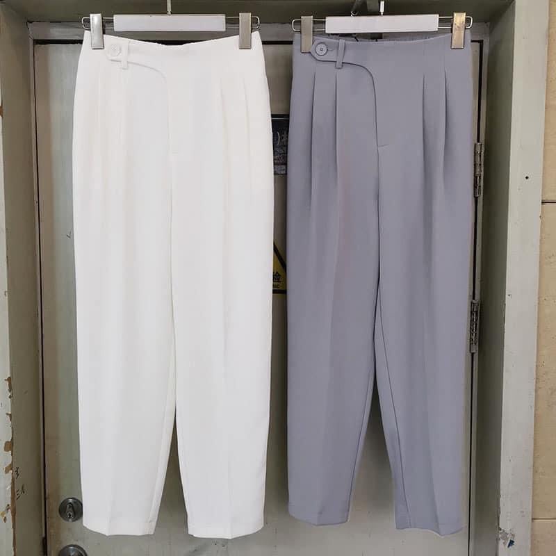 Quần baggy nữ cạp cao cúc lệch Quần công sở chất tuyết mưa hàng thiết kế loại đẹp