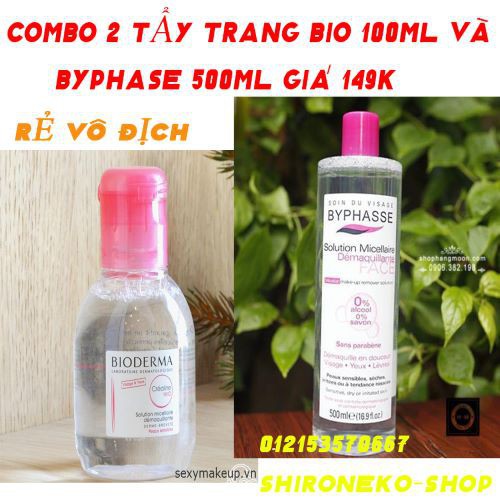 shock (COMBO) 1 tẩy trang bio 100ml+ 1 tẩy trang byphase 500ml giá 149k -