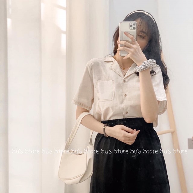 Áo sơmi cổ viền túi ngực siêu xinh