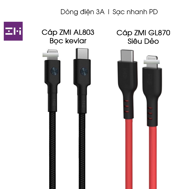 Cáp ZMI Type C to Lightning - AL873 Dài 1m hoặc AL872 Dài 30cm hoặc GL870 Dài 1m