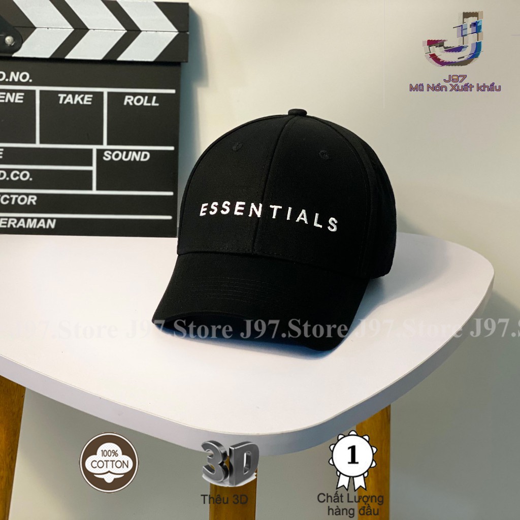 Nón lưỡi trai esential xuất khẩu J97 store màu đen logo thêu trắng cực ôm đầu cá tinh full hộp