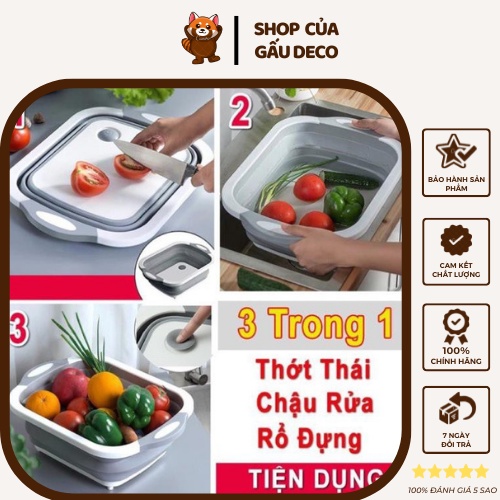 Chậu Gấp Gọn Kiêm Thớt Và Rổ Đựng [FREESHIP] - Thớt 3 In 1 Gấp Gọn, Đa Năng,Chậu Thông Minh - BE DECO