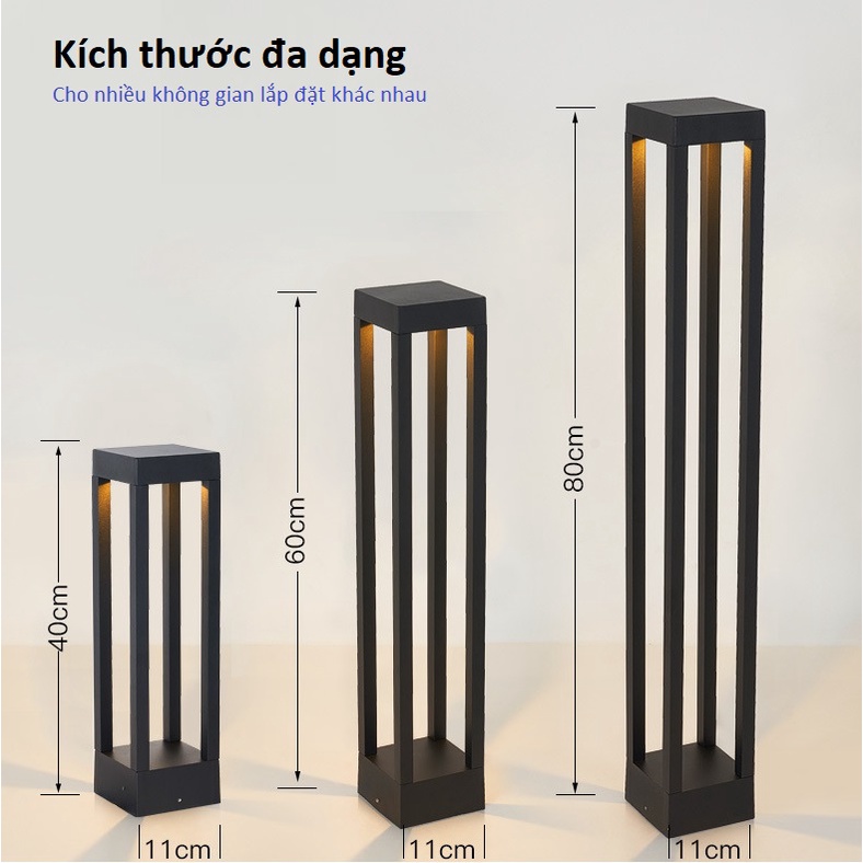 Đèn cột sân vườn vuông hiện đại công suát 10W, công nghệ tiết kiệm điện, Bảo hành 2 năm