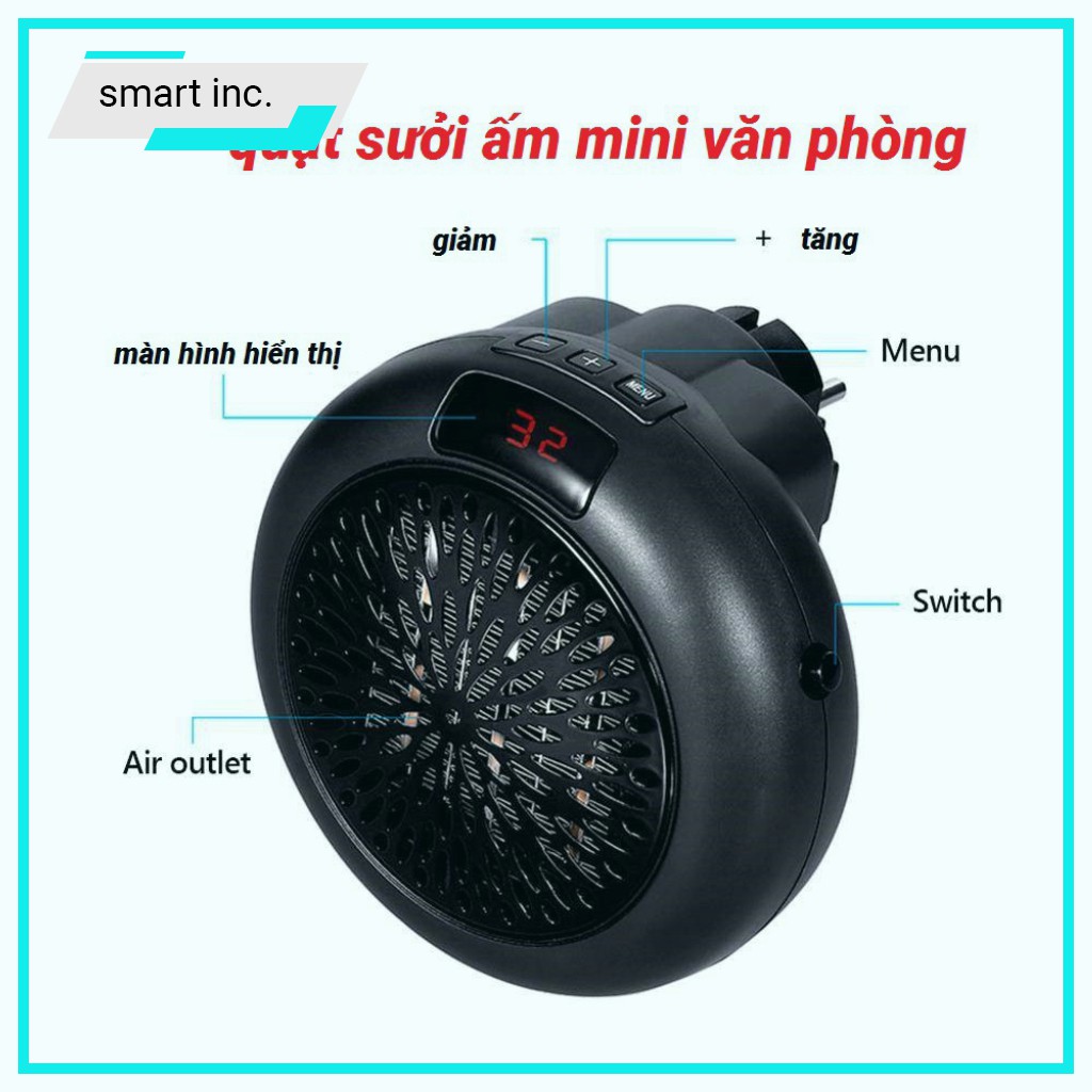 Quạt Sưởi Ấm Điều Hòa Nhiệt Độ Mùa Đông Cầm Tay Để Bàn Mini Treo Tường Cắm Điện Máy Sưởi Ấm Nóng Văn Phòng Ngủ 900w