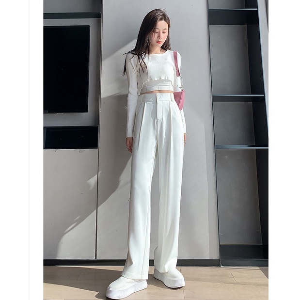Quần Dài Nữ Ống Rộng Cạp Cao Madela Hot Hit Siêu Hách Dáng, Quần Ống Suông Nữ Cúc Trước - QOS04