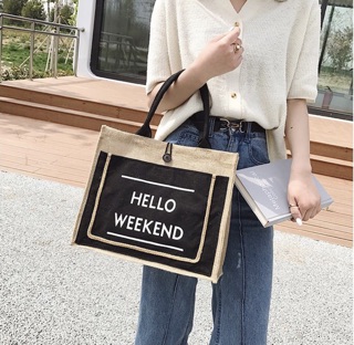Túi cói HELLO WEEKEND ( Hàng Có Sẵn)