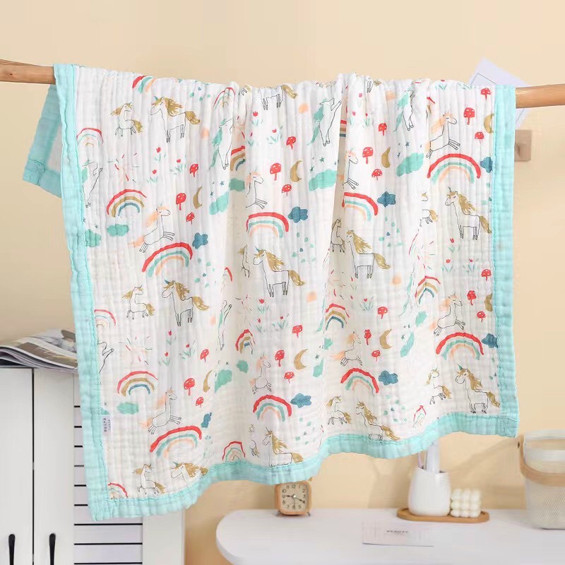 Khăn tắm xô sợi tre Aden 6 lớp có viền cho bé - Chăn xô sợi tre 6 lớp cho bé sơ sinh