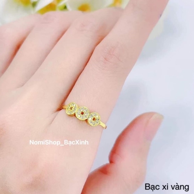 Nhẫn kim tiền 3 đồng xu nhỏ tài lộc. xinh xắn thời trang may mắn tài lộc Mainomi Shop Bạc Xinh