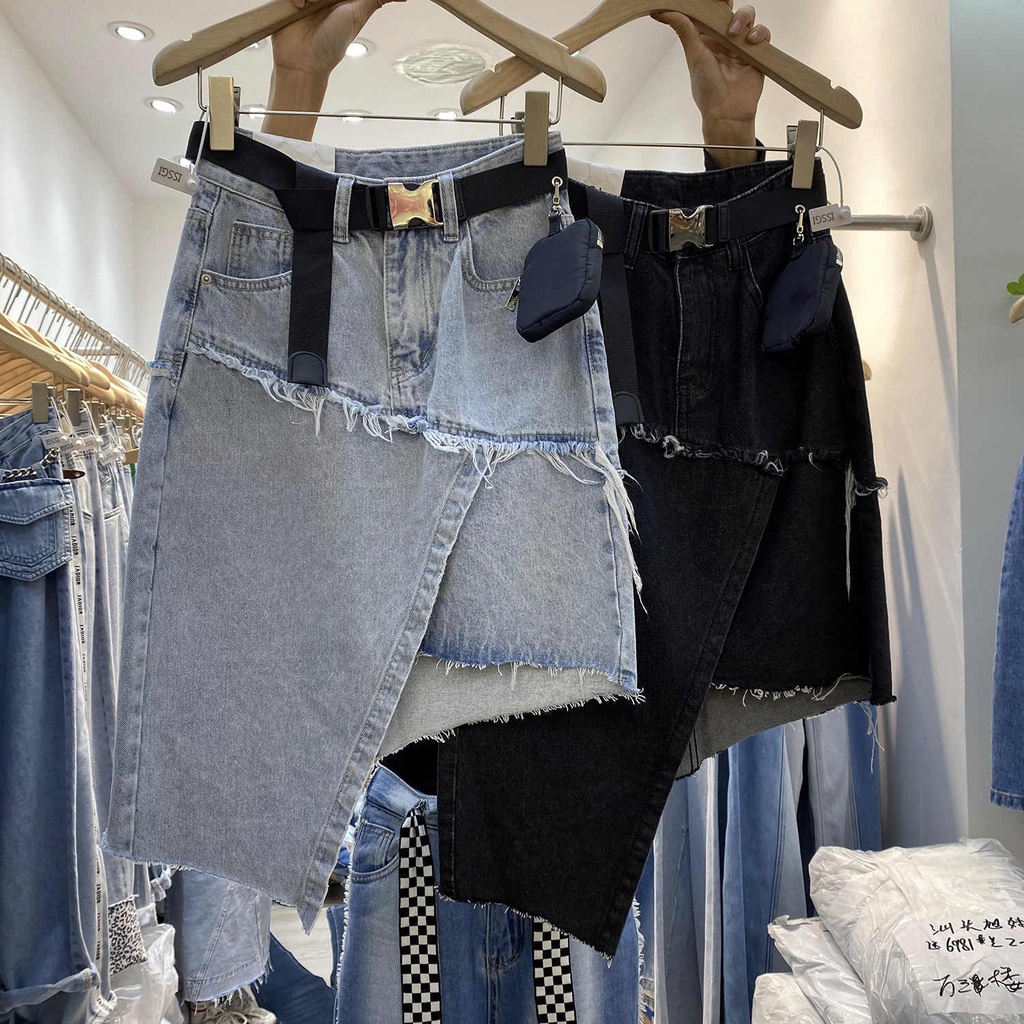 Chân váy chữ A JSC denim lưng cao dáng ôm không thắt lưng phong cách Hong Kong dành cho nữ