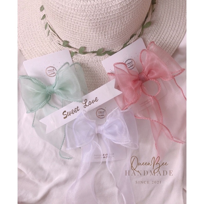 Kẹp tóc nơ voan bèo dễ thương hai tầng